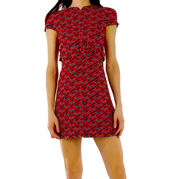 **SOLD** Versace La Greca Monogram Print Belted Wool Mini Dress, - Picture 2 of 13